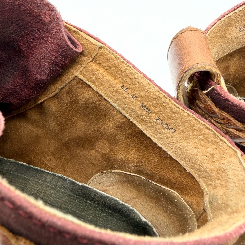 Born Temple Burgundy suede ankle boots leather laces braided ankle wrap - Picture 9 of 10